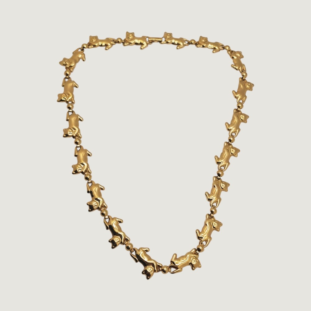 Vintage Avon Cat Kitten Figural Link Necklace Gold Tone Feline Pet Lover